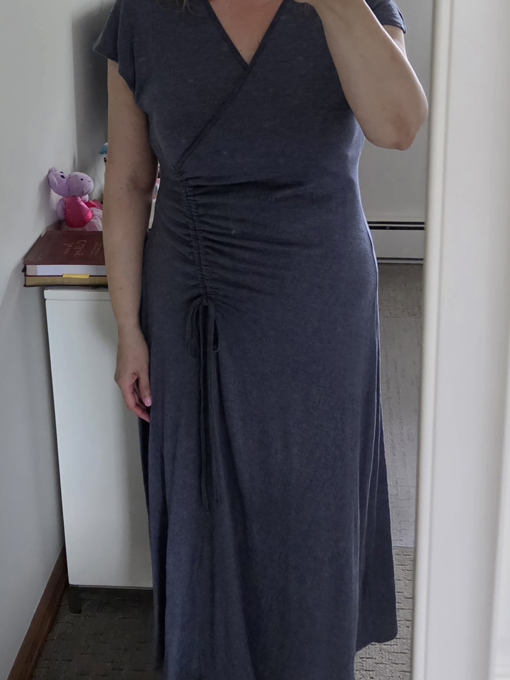 Max Studio Blue Midi Dress with Side Ruched Tie Detail (size L)